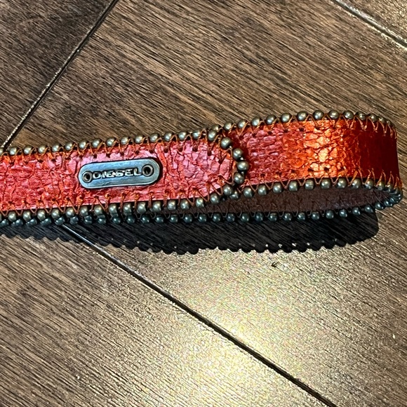 NWT RARE DIESEL oval buckle belt in orange metallic size 75/small. - Picture 4 of 10